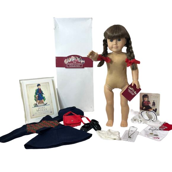 American Girl Molly Doll Pleasant Company 1986 In Meet Outfit & Accessories Box - Picture 1 of 16